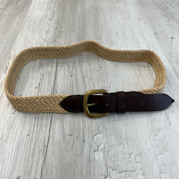 Brown Braided Rope Leather Gold Buckle Belt 37" - Picture 1 of 7
